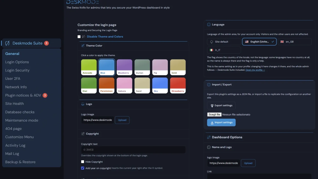 Deskmode main screen