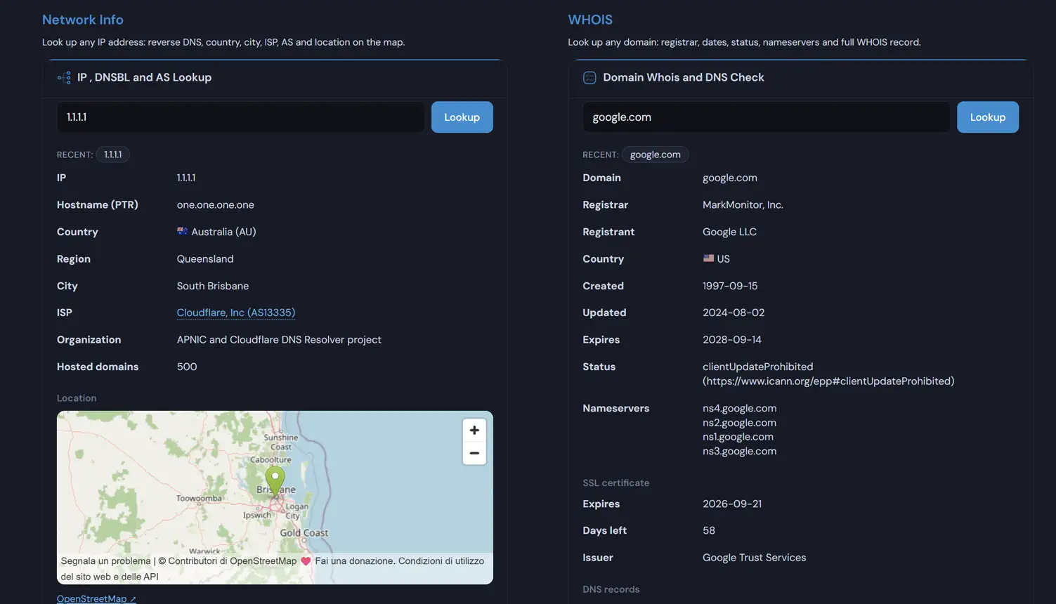 Deskmode Pro Suite documentation: The network tools and information screen
