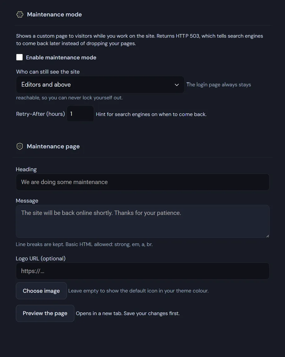 WordPress maintenance mode