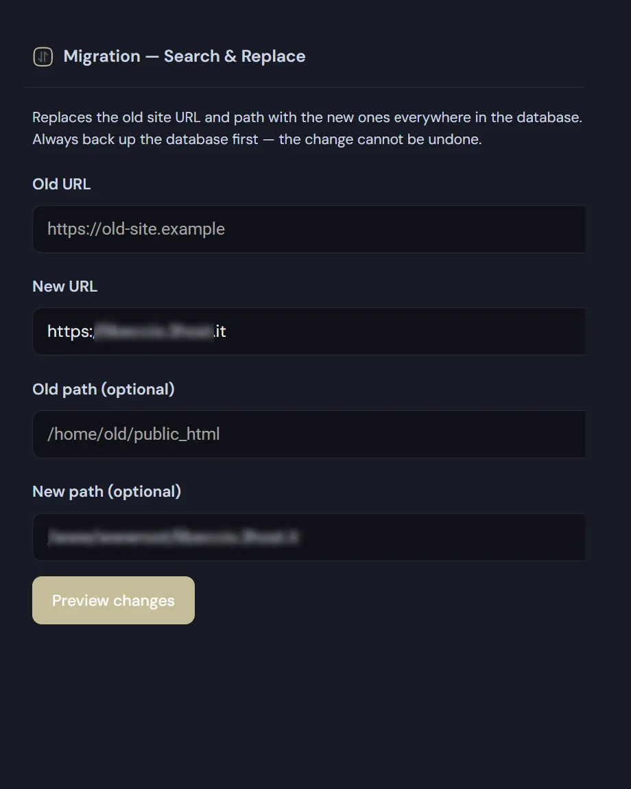 WordPress search and replace screen